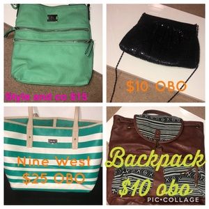 Purses shoes and clothes.